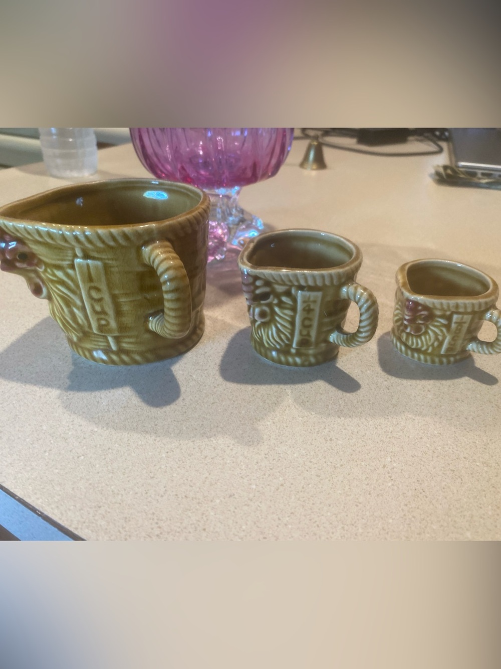 1940’s Japan Signed Rooster Basket Weave Measuring Cups